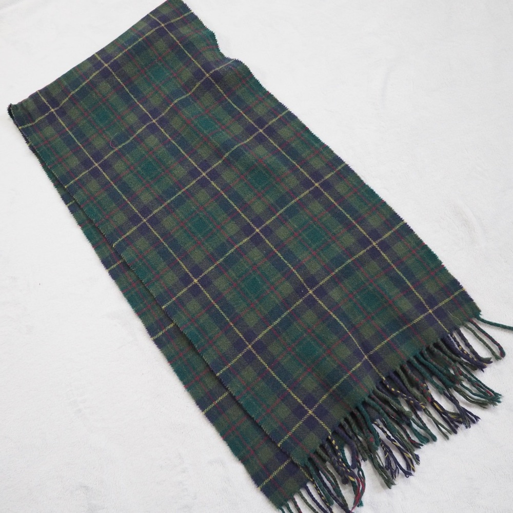 Plaid Green and Blue Men's Scarf 100% Lambswool Made in Italy
